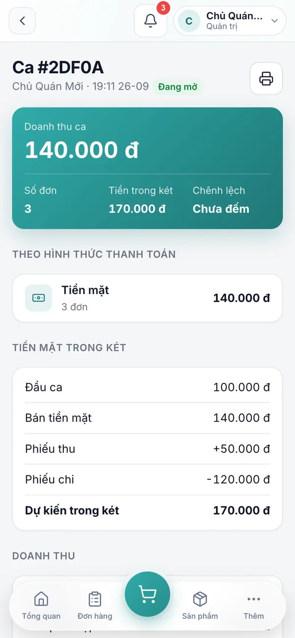 Chi tiết ca làm việc trên MonkeyPOS